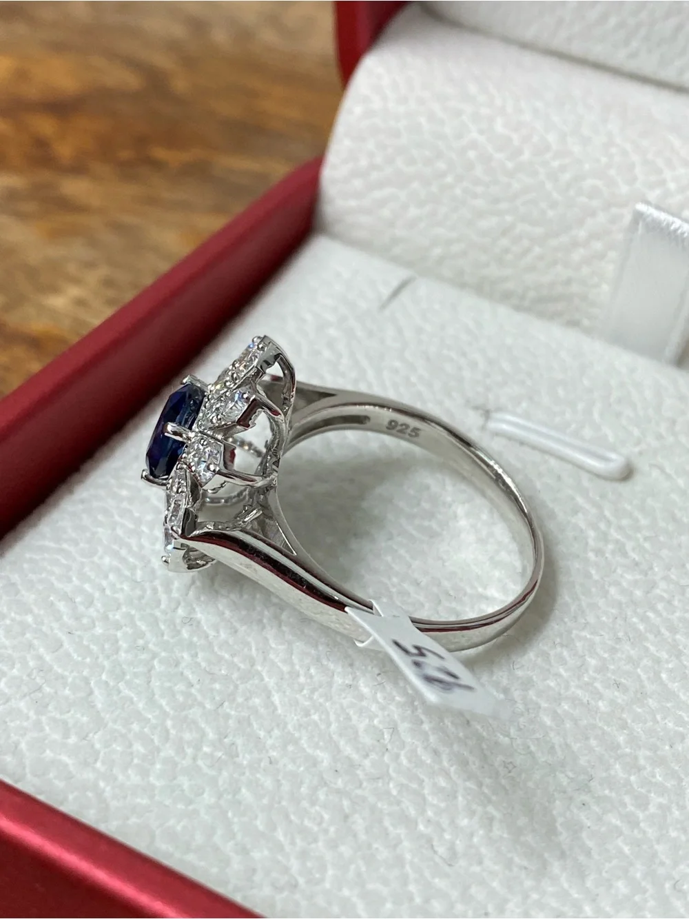 925 Sterling Silver White And Blue CZ Ring